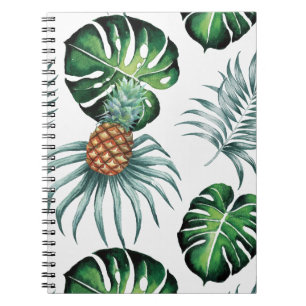 Ananas Tropisk Akvarell Djungel Palm Mönster Anteckningsbok