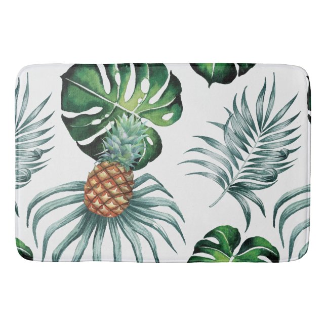 Ananas Tropisk Akvarell Djungel Palm Mönster Badrumsmatta (Framsidan)