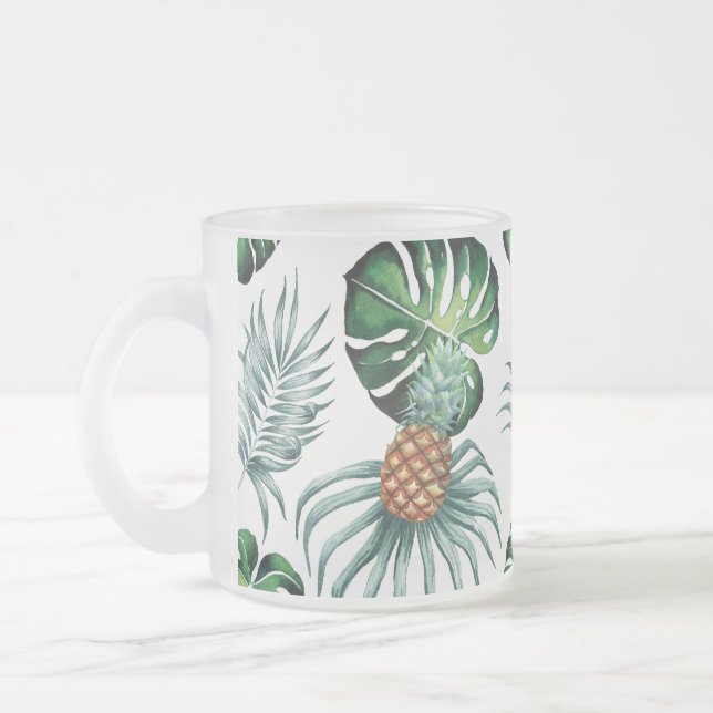 Ananas Tropisk Akvarell Djungel Palm Mönster Frostad Glasmugg (Vänster)
