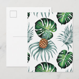 Ananas Tropisk Akvarell Djungel Palm Mönster Helg Vykort