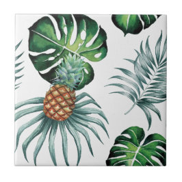 Ananas Tropisk Akvarell Djungel Palm Mönster Kakelplatta