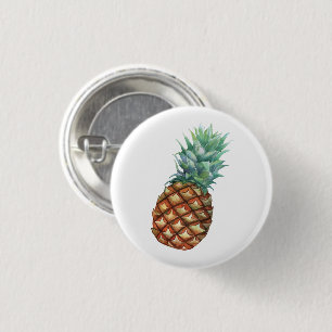 Ananas Tropisk Akvarell Djungel Palm Mönster Knapp