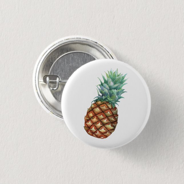 Ananas Tropisk Akvarell Djungel Palm Mönster Knapp (Framsida & baksida)