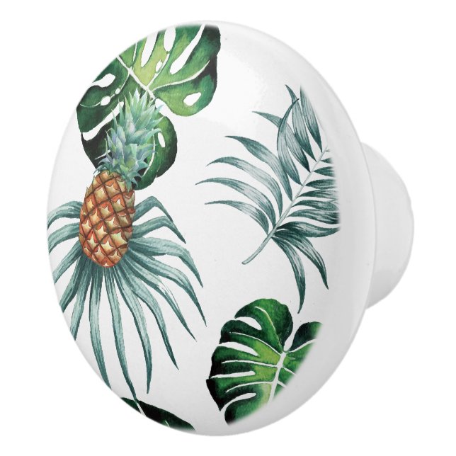 Ananas Tropisk Akvarell Djungel Palm Mönster Knopp (Höger)
