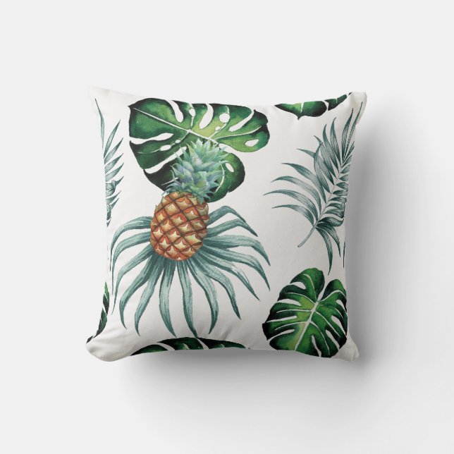 Ananas Tropisk Akvarell Djungel Palm Mönster Kudde (Framsida)