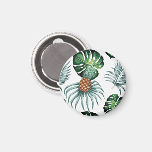 Ananas Tropisk Akvarell Djungel Palm Mönster Magnet