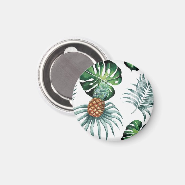 Ananas Tropisk Akvarell Djungel Palm Mönster Magnet (Front/Back)