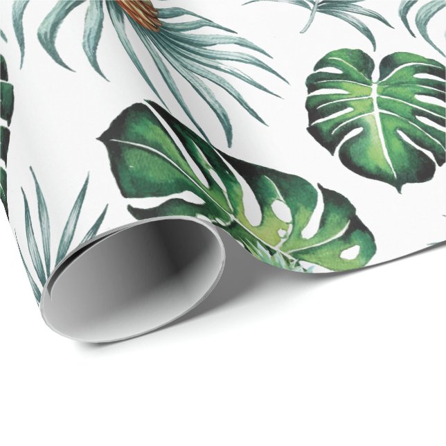 Ananas Tropisk Akvarell Djungel Palm Mönster Presentpapper (Rullad Hörn)