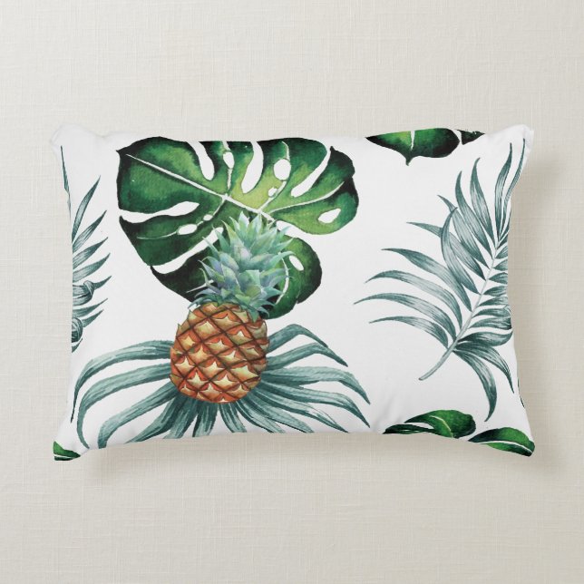 Ananas Tropisk Akvarell Djungel Palm Mönster Prydnadskudde (Framsidan)