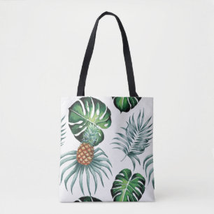 Ananas Tropisk Akvarell Djungel Palm Mönster Tygkasse