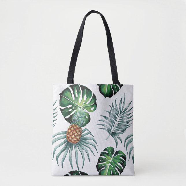Ananas Tropisk Akvarell Djungel Palm Mönster Tygkasse (Framsida)