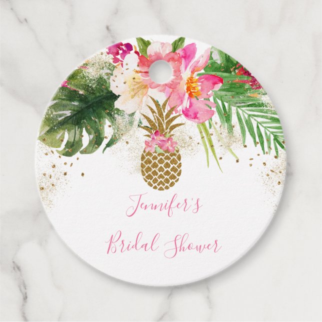 Ananas Tropisk Blommig Bröllopsdusch Gåvor Etiketter (Framsida)