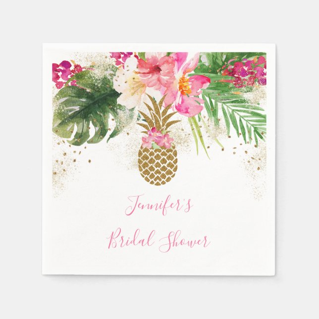 Ananas Tropisk Blommig Bröllopsdusch Pappersservett (Framsidan)
