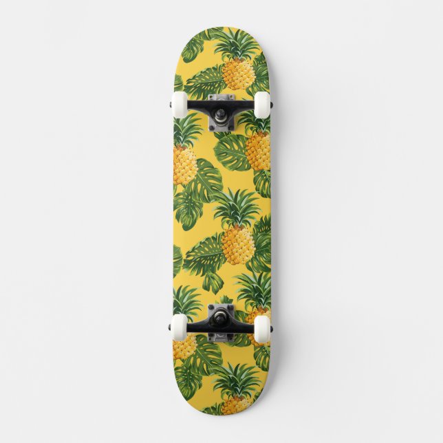 Ananas & Tropiska blad på guld Skateboard Bräda 20,5 Cm (Framsida)
