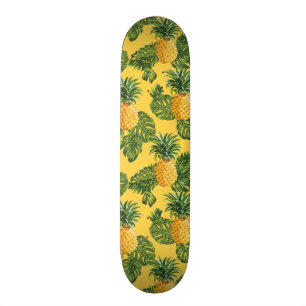 Ananas & Tropiska blad på guld Skateboard Bräda 20,5 Cm