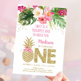 Ananas Tropiska Blommigt 1:a födelsedag Inbjudningar