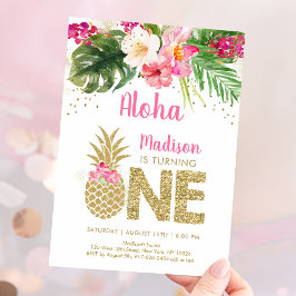 Ananas Tropiska Blommigt 1:a födelsedag Inbjudningar