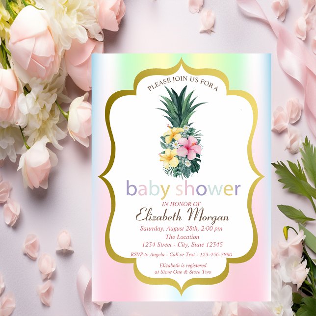 Ananas Tropiska Blommor Bebis Shower Inbjudan (Skapare uppladdad)