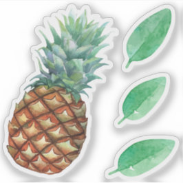 Ananas Tropiska frukter & blad akvarellmålning Klistermärken