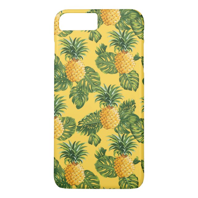 Ananas & tropiska löv på guld Case-Mate iPhone skal (Baksida)