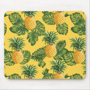 Ananas & tropiska löv på guld musmatta