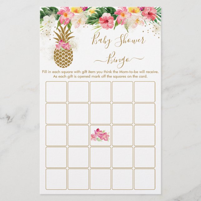 Ananas Tropiskt Blommig Baby Shower Bingo-spel (Framsida)