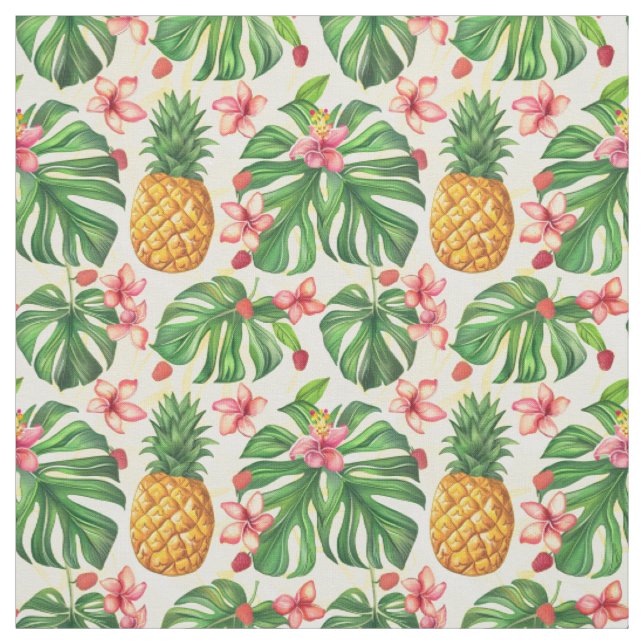 Ananas Tropiskt Blommönster Tyg (Provkarta)
