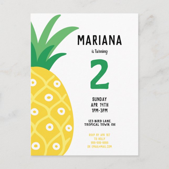 Ananas Tutti Frutti Fruit Födelsedagsfest Inbjudan Vykort (Framsida)