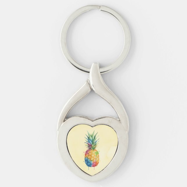 Ananas Twisted Heart Silverfärgad Nyckelring (Framsidan)