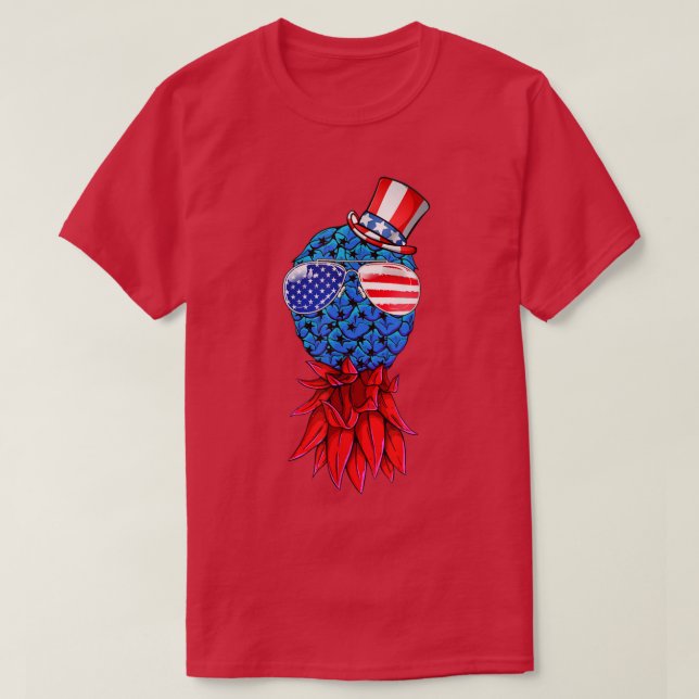 Ananas upp och ned Amerikanska Flagga Sunglass 4:e T Shirt (Design framsida)