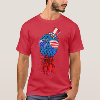 Ananas upp och ned Amerikanska Flagga Sunglass 4:e T Shirt