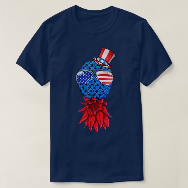 Ananas upp och ned Amerikanska Flagga Sunglass 4:e T Shirt (Design framsida)