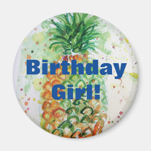 Ananas vattenfärg Art Birthday Girl Magnet