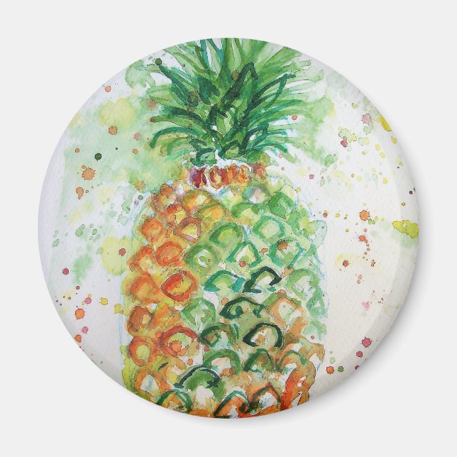 Ananas vattenfärg Art Lime Green Magnet (Framsidan)