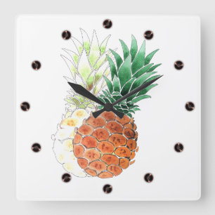 Ananas, vattenfärg. fyrkantig klocka