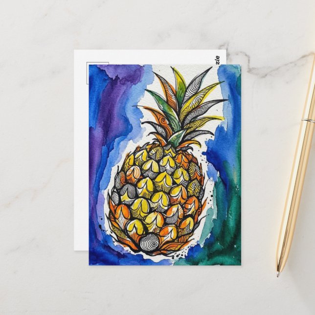 Ananas Vattenfärg Klotter Vykort (Fram/Back In Situ)