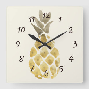 Ananas vattenfärg Land Rustic Stencil Fyrkantig Klocka