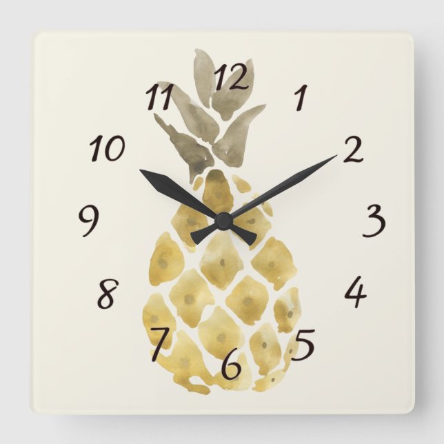 Ananas vattenfärg Land Rustic Stencil Fyrkantig Klocka (Framsida)