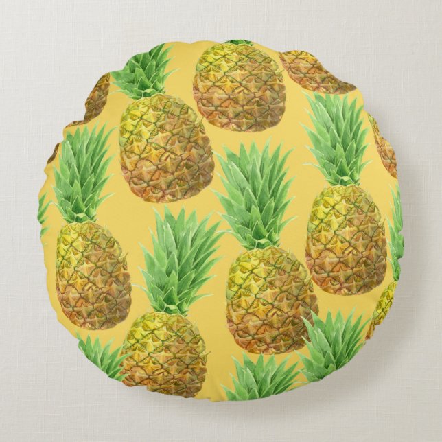 Ananas vattenfärg mönster rund kudde (Framsidan)