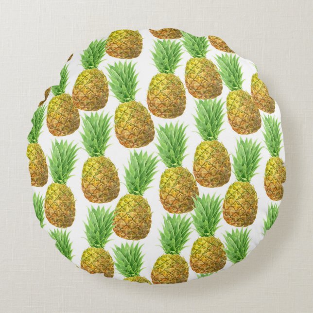Ananas vattenfärg mönster rund kudde (Framsidan)