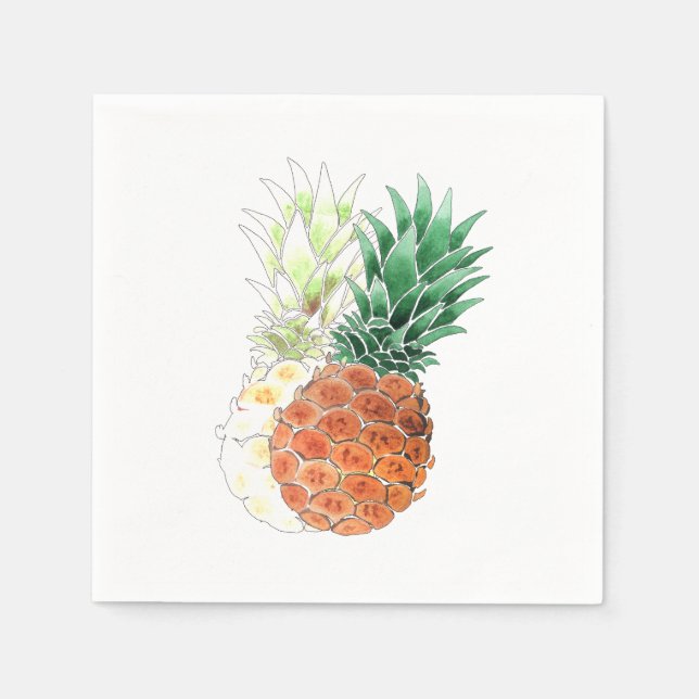 Ananas, vattenfärg. pappersservett (Framsidan)