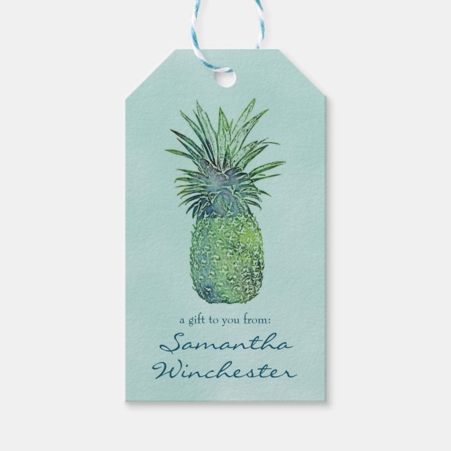 Ananas vattenfärg presentetikett (Framsidan)