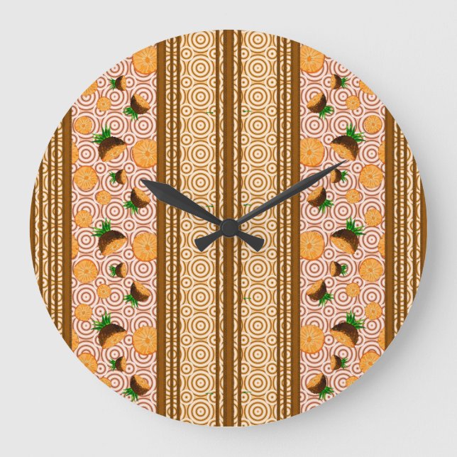Ananas Vattenfärg Ränder och Cirklar Stor Klocka (Framsida)