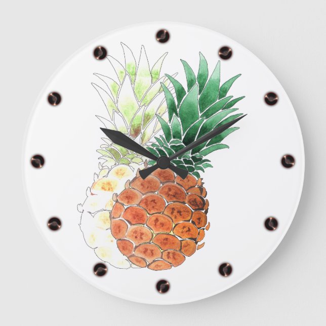 Ananas, vattenfärg. stor klocka (Framsida)