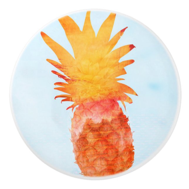 Ananas Vattenfärg Tropisk Sommarfest Elegant Knopp (Framsidan)