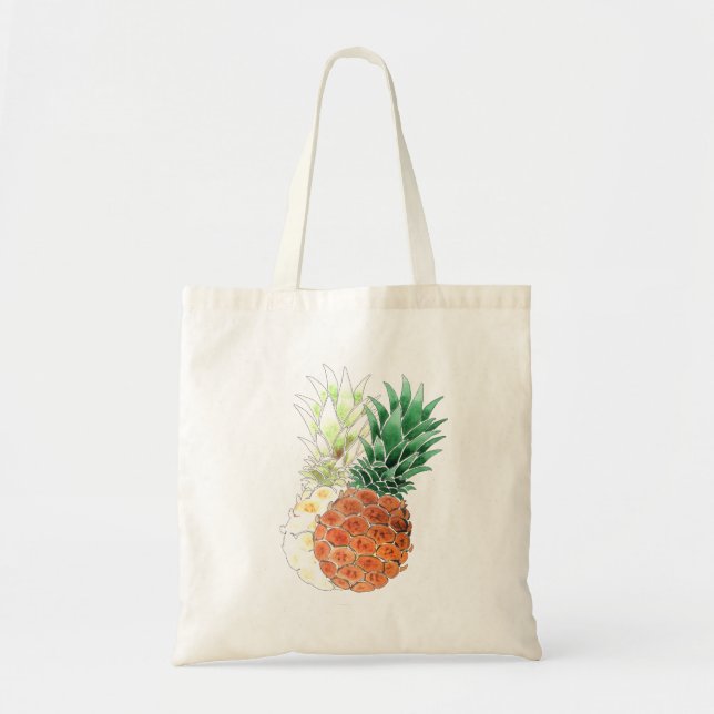 Ananas, vattenfärg. tygkasse (Framsidan)