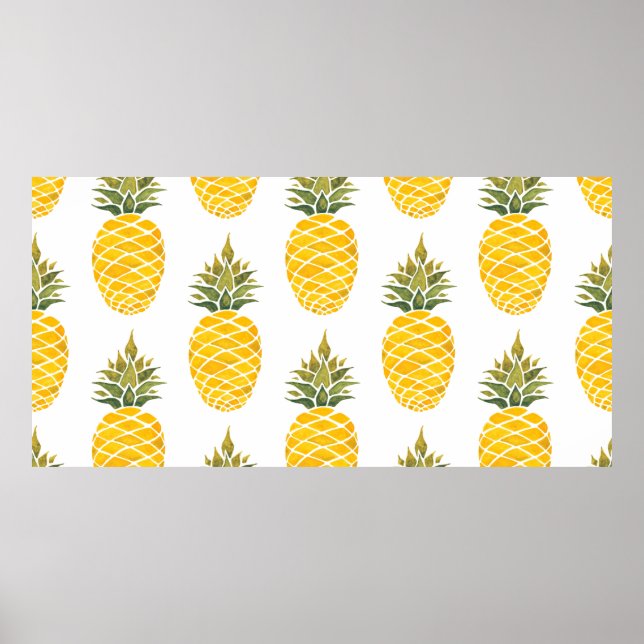 Ananas. Vattenfärgad handmålad illustration w Poster (Framsidan)