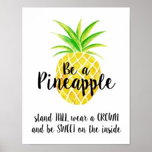 Ananas vattenfärgsställ Tall Bära om Krona Poster