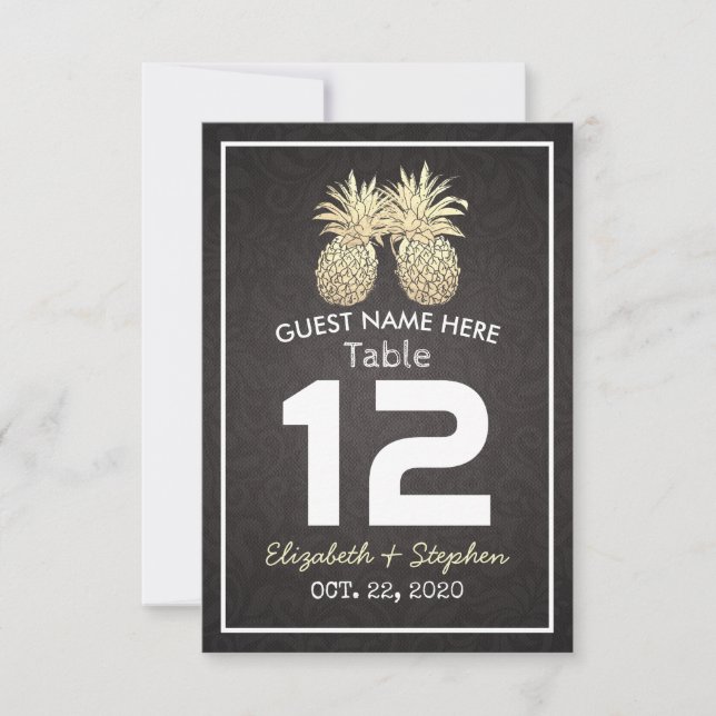 Ananas vid bröllop vid Ställe Bordsnumret Guld Inbjudningar (Framsida)