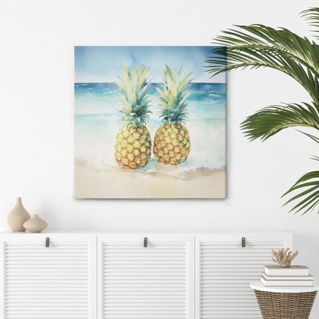 Ananas vid Kanvastrycket Beach Watercolor Canvastryck (Skapare uppladdad)